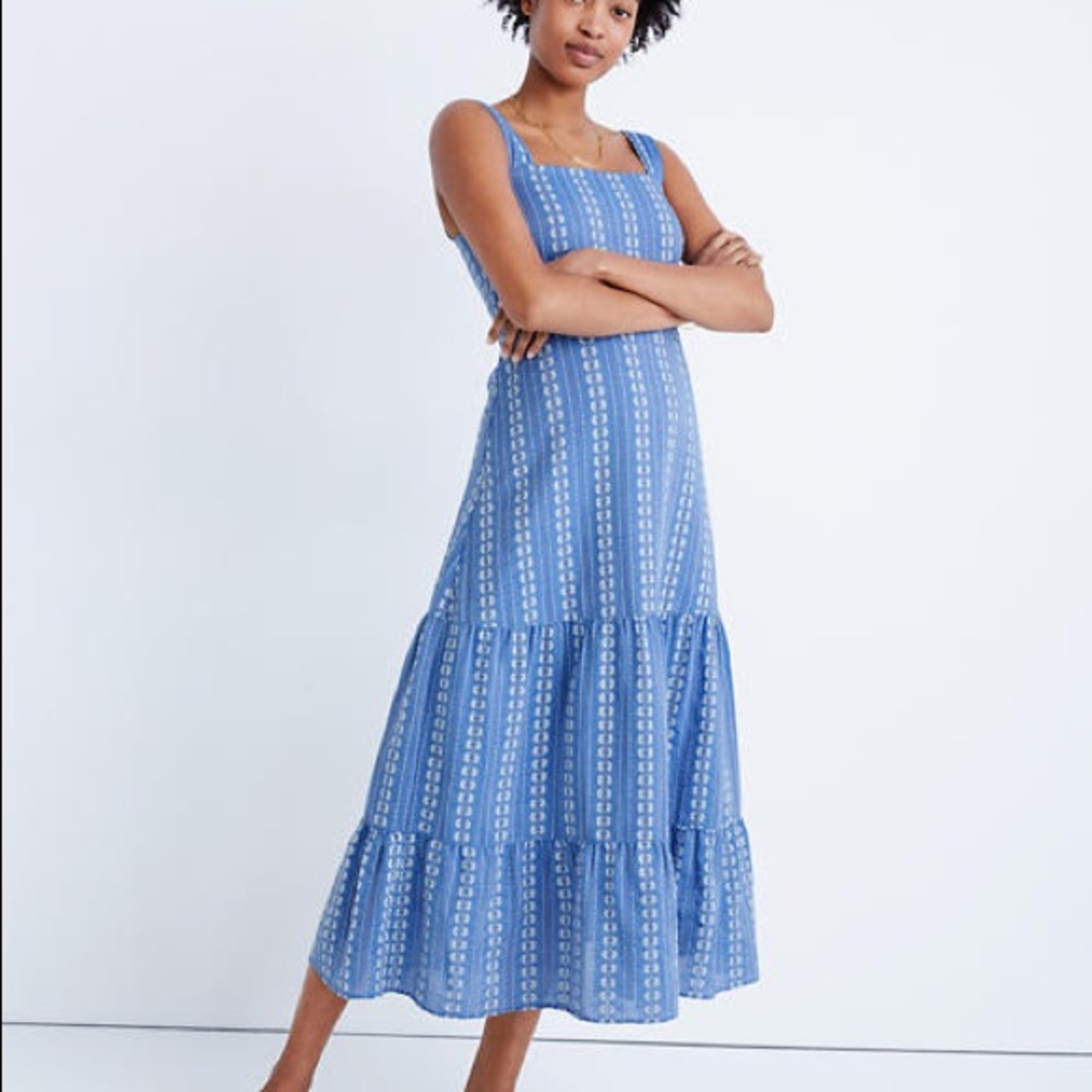 NWT Madewell Embroidered Button-Back Blue Sundress